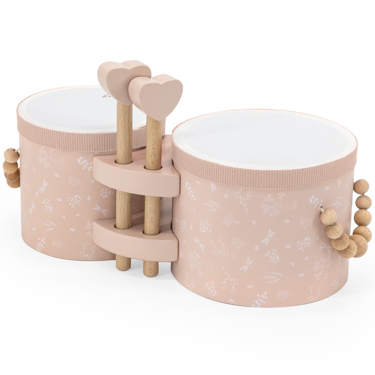 Label Label: Wooden Bongos - Pink - Musical Instrument Toy, 2 Heart-Shaped Drum Sticks, Carry Handles, Develops Creativity, Toddler & Kids Ages 2+